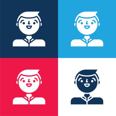 Oğlan mavi ve kırmızı dört renk minimal simge kümesi