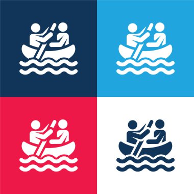 Tekne mavi ve kırmızı dört renk minimal simge kümesi