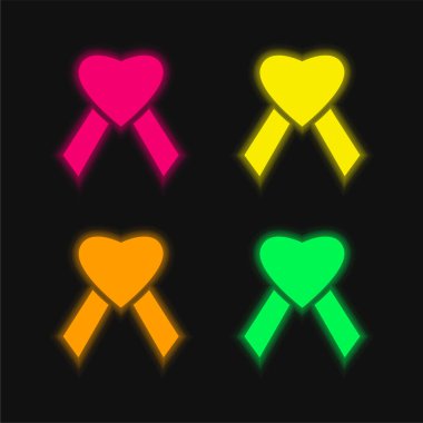 AIDS Kalp dört renk parlayan neon vektör simgesi