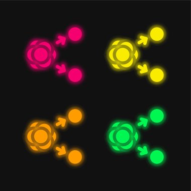 Atom dört renk parlayan neon vektör simgesi