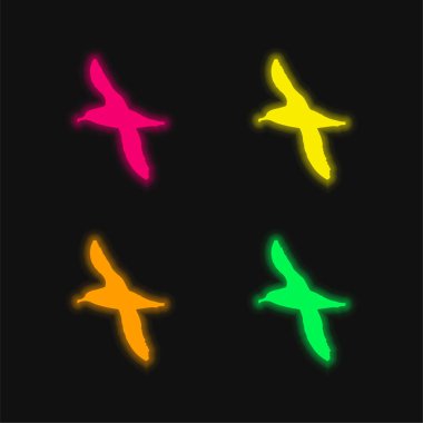 Albatross Bird Shape four color glowing neon vector icon clipart