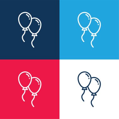 Balloons blue and red four color minimal icon set clipart