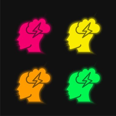 Beyin fırtınası dört renkli parlak neon vektör simgesi