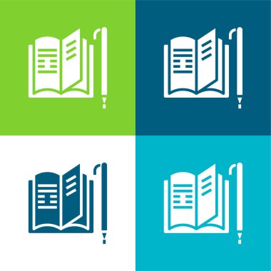 Kitap Düz 4 renk minimal simgesi seti