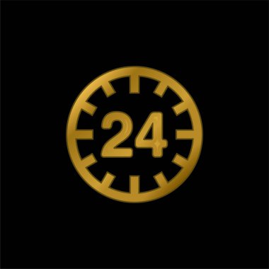24 Saat Dairesel İşaretler Altın kaplama metalik simge veya logo vektörü