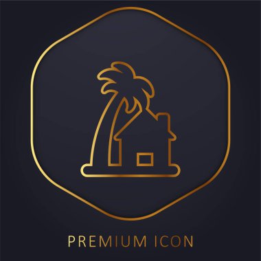 Plaj evi altın çizgisi logosu veya simgesi