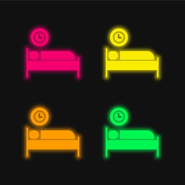 Yatak Zamanı dört renk parlayan neon vektör simgesi