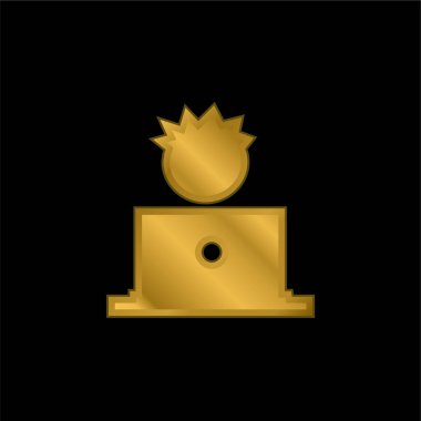 Çocuk ve Bilgisayar altın kaplamalı metalik simge veya logo vektörü