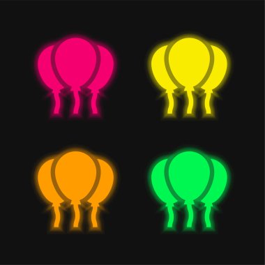 Dört renkli balonlar parlayan neon vektör simgesi