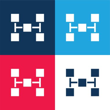 Beş Karenin Blokları mavi ve kırmızı dört renk minimal simgesi kümesi