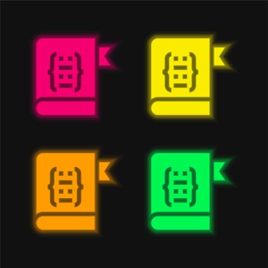 Kitap dört renk parlayan neon vektör simgesi