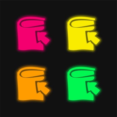 Kitap Eli Bir Ok ile Çizilmiş dört renk neon vektör simgesi