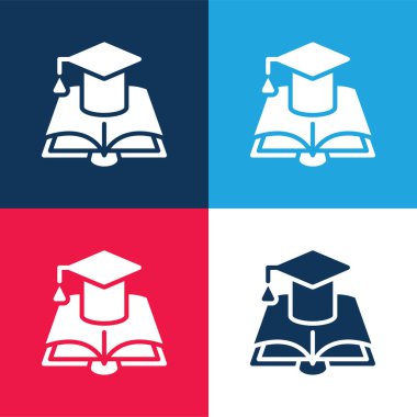 Kitap mavi ve kırmızı dört renk en küçük simge seti