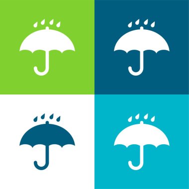 Black Opened Umbrella Symbol With Rain Drops Falling On It Flat four color minimal icon set clipart