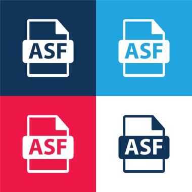Asf Dosya Biçimi Sembolü Mavi ve Kırmızı Dört Renk minimal simgesi seti