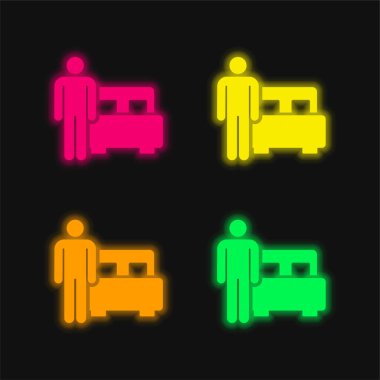Yatak dört renk parlayan neon vektör simgesi