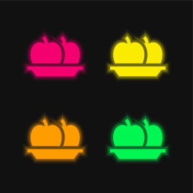 Apple dört renk parlayan neon vektör simgesi