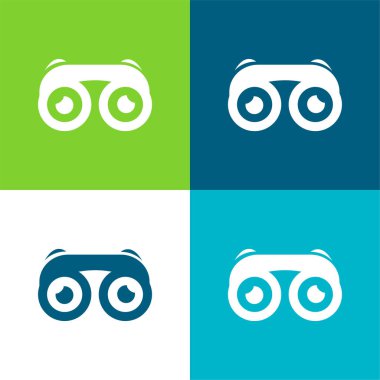Binoculars With Eyes Flat four color minimal icon set clipart