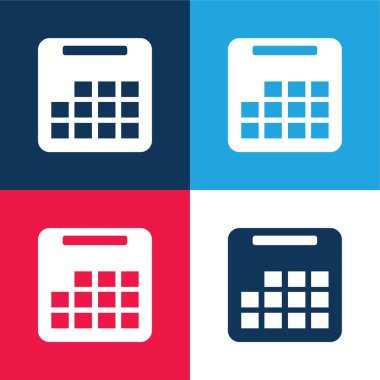 Yıllık Takvim mavi ve kırmızı dört renk minimal simgesi seti