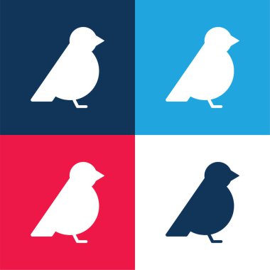 Bird Facing Right blue and red four color minimal icon set clipart