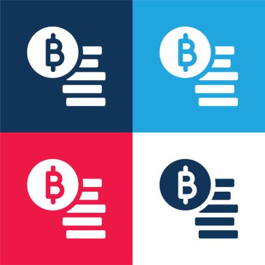 Bitcoin mavi ve kırmızı dört renk minimal simge kümesi