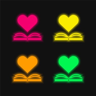 Kitap dört renk parlayan neon vektör simgesi