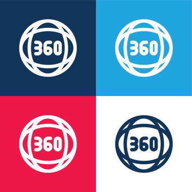 360 Derece mavi ve kırmızı dört renk minimal simgesi