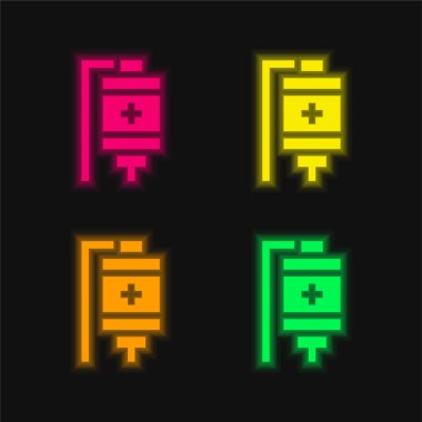 Kan Torbası 4 renkli parlak neon vektör simgesi