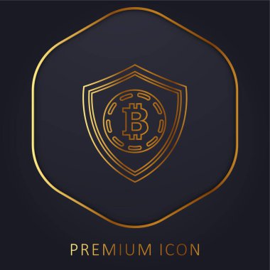 Bitcoin Safety Shield Symbol golden line premium logo or icon clipart
