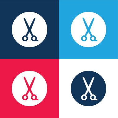 Barber Shop blue and red four color minimal icon set clipart