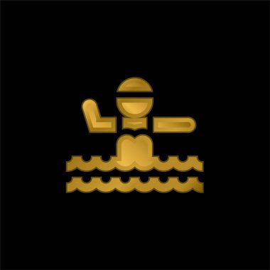 Aquagym altın kaplama metalik simge veya logo vektörü