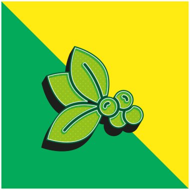 Çilekler yeşil ve sarı modern 3d vektör simgesi logosu