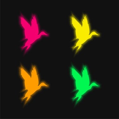 Kuş Su Kuşu Şekli dört renk parlayan neon vektör simgesi