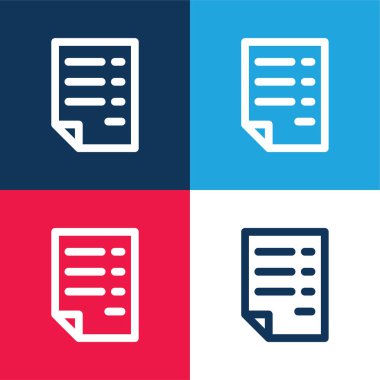 Bill mavi ve kırmızı dört renk minimal simge kümesi