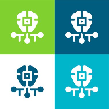 Yapay Zeka Düz Düz 4 renk minimal simgesi seti