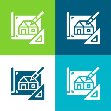 Blueprint Düz 4 renk minimal simgesi seti