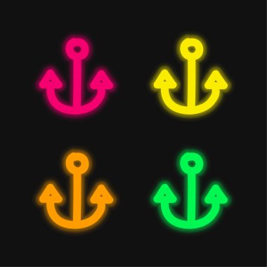 Çapa El Çizim Aracı 4 renkli parlayan neon vektör simgesi