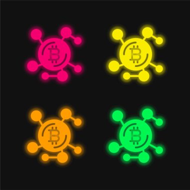 Bitcoin dört renk parlayan neon vektör simgesi