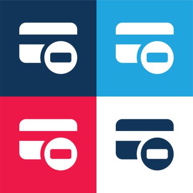 Blok Kredi Kartı mavi ve kırmızı dört renk minimal simgesi seti