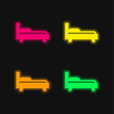 Yatak dört renk parlayan neon vektör simgesi