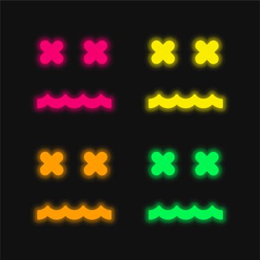 İptal Edilmiş Duygu Karesi Yüzü 4 renkli neon vektör simgesi