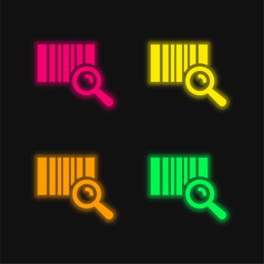Barcode Identification four color glowing neon vector icon clipart