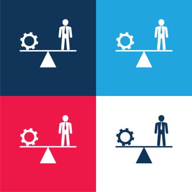 Balancing Between Cogwheel And Businessman blue and red four color minimal icon set clipart