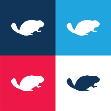 Beaver Mammal Animal Shape blue and red four color minimal icon set clipart