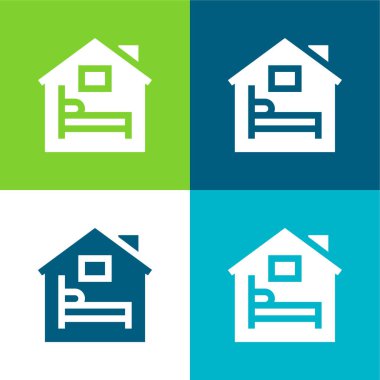 Konaklama Düz dört renk minimal simgesi seti