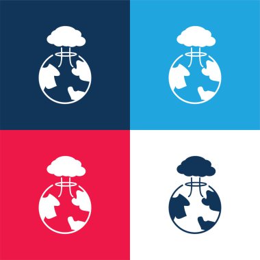 Bomb Exploding On Earth blue and red four color minimal icon set clipart