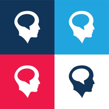 Bald Head With Speech Bubble Inside blue and red four color minimal icon set clipart