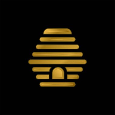 Arı kovanı altın kaplama metalik simge veya logo vektörü