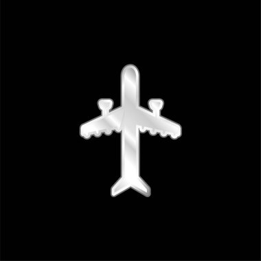 Aeroplane With Two Engines silver plated metallic icon clipart