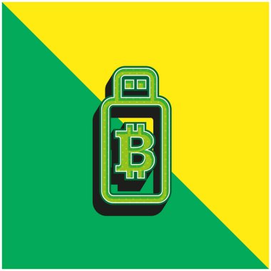 Usb Aygıtı Yeşil ve sarı 3D vektör logosundaki Bitcoin İşareti